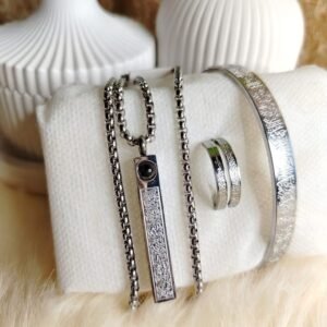 3in1 Combo ব্রেসলেট + চেইনসহ লকেট + আঙটি – Silver